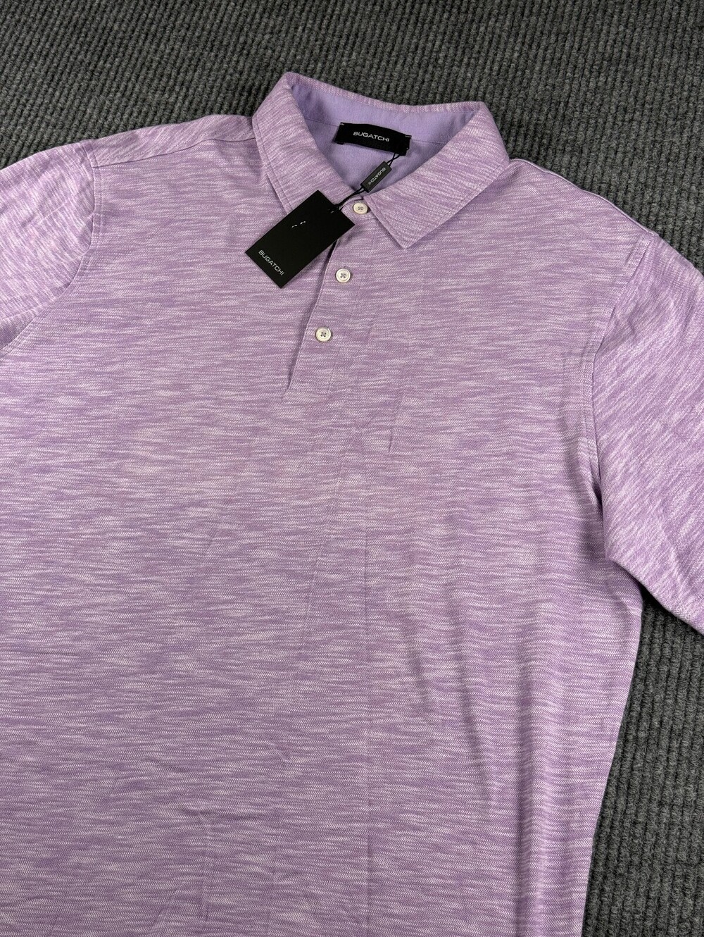 NWT Bugatchi Polo Mens XL Short Sleeve Heathered Lilac 100% Cotton Luxury